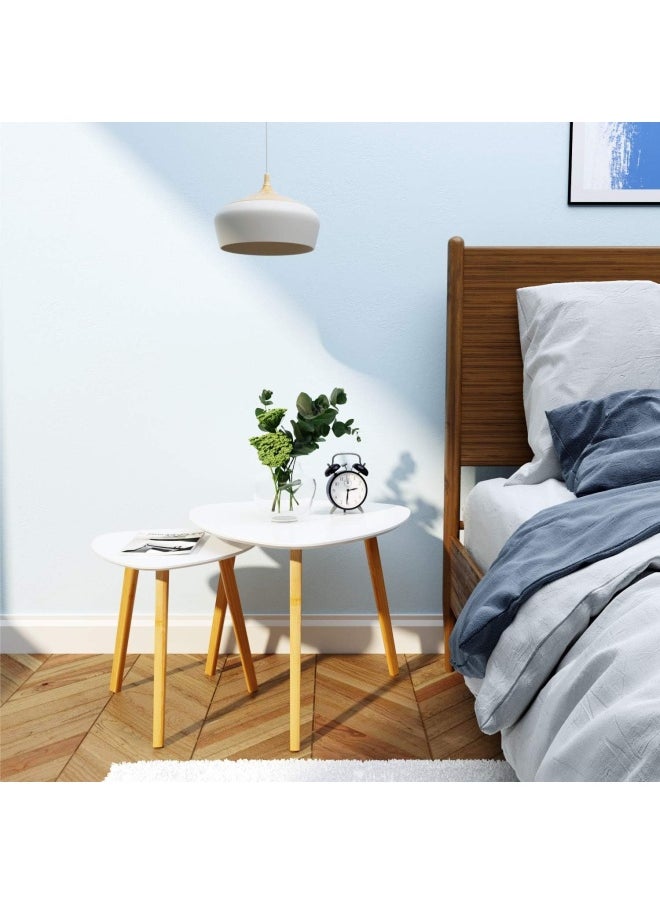 Generic - Bameos Bamboo Nesting Triangle End Table,Set Of 2 Coffee Table Modern Minimalist Side Table For Living Room, Balcony In White - Image 1