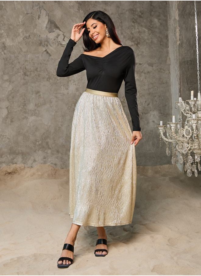 Styli Shimmer Textured A-Line Maxi Skirt  - Image 2