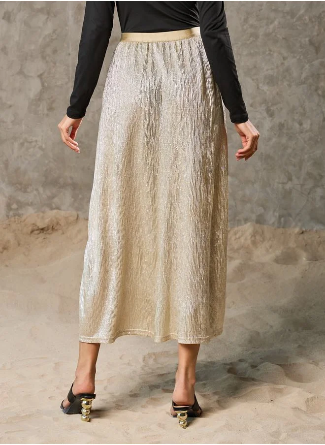 Styli Shimmer Textured A-Line Maxi Skirt