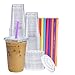 GUSTO 20 oz 100 Count Clear Cups with Flat Lids Straws Disposable Clear Drinking Cups for Iced Coffee Cold Drinks Milkshakes and Smoothies Formerly Comfy Package - Image 1