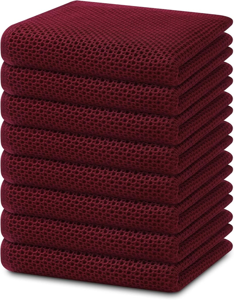 Homaxy 100% Cotton Waffle Weave Kitchen Dish Towels, Ultra Soft Absorbent Quick Drying Cleaning Towel, 13 x 28 Inches, 8-Pack, Burgundy - Image 1