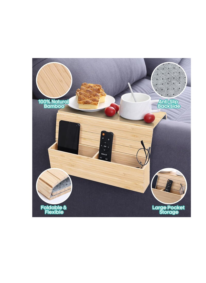 Generic Couch Cup Holder Tray, Sofa Arm Rest Tray Table for Couch with Side Pockets, Anti-Slip Couch Caddy for Drinks/Phone/Remote/Snacks Sofa Table Organizer, Portable Table Flexible and Foldable  - Image 2