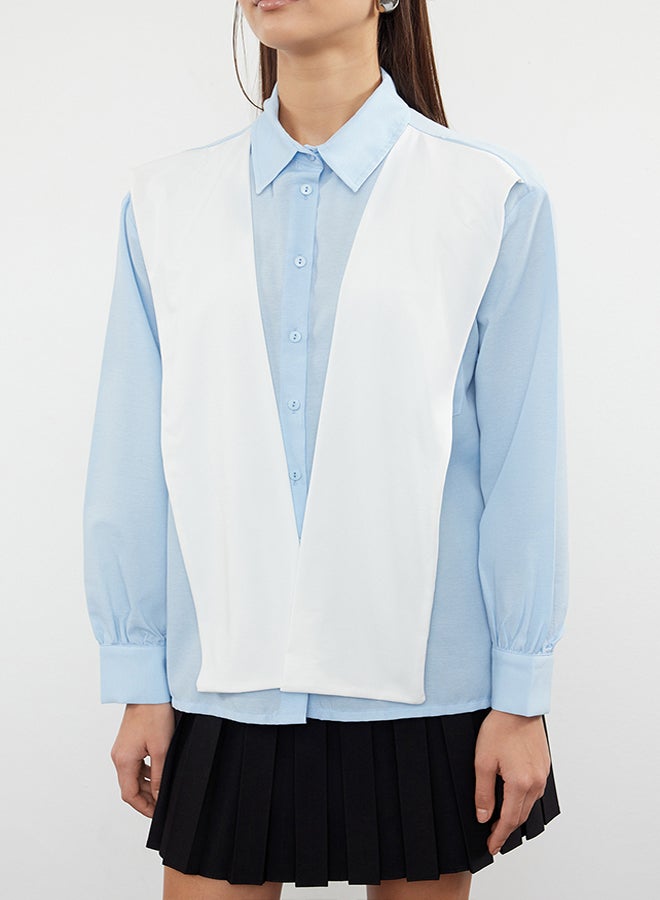 trendyol Blue Front Knitwear Tie Detailed Ovesrzie Wide Fit Woven Shirt TWOAW25GO00021  - Image 4