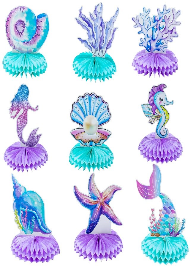 aeloer 9 PCS Mermaid Honeycomb Centerpieces for Table, Mermaid Birthday Decorations Under The Sea Table Decor Ocean Theme Honeycomb Ornaments for Girl Baby Shower Birthday Party DIY Supplies - Image 1