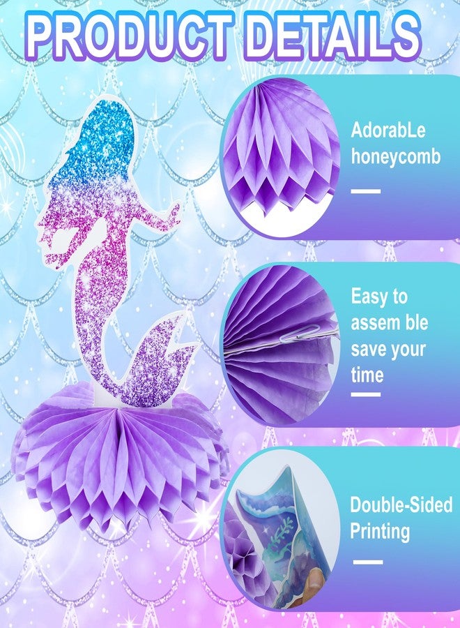 aeloer 9 PCS Mermaid Honeycomb Centerpieces for Table, Mermaid Birthday Decorations Under The Sea Table Decor Ocean Theme Honeycomb Ornaments for Girl Baby Shower Birthday Party DIY Supplies - Image 3