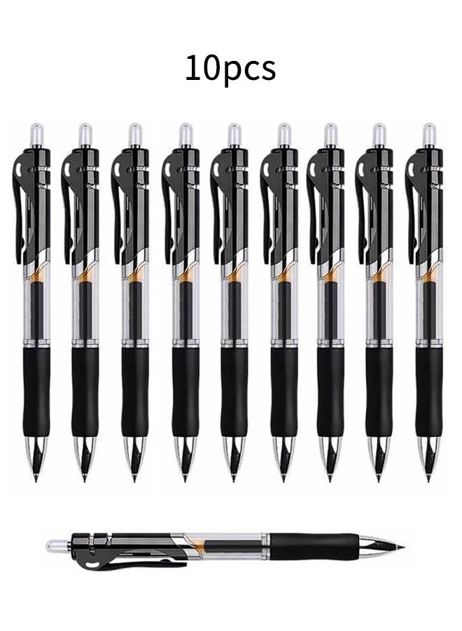 10 Pcs Retractable Gel Pens, Fine Point 0.5mm Black Ink, Smooth Writing Pens with Rubber Grip for School and Office Supplies(Black) - Image 1