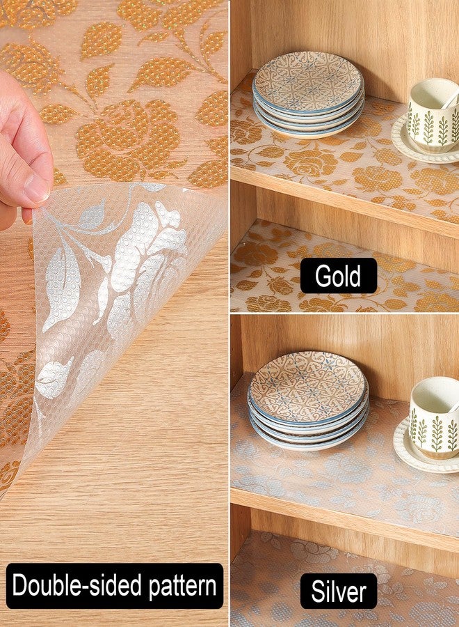 INNOLITES Shelf Liner for Cabinets, Non-Adhesive for Kitchen Drawer Liner, Waterproof Shelf Paper with Floral Pattern, Durable Easy to Clean (Golden Rose, 11.8" x 360") - Image 4