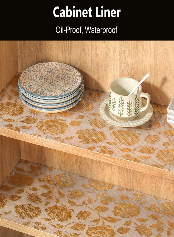 INNOLITES Shelf Liner for Cabinets, Non-Adhesive for Kitchen Drawer Liner, Waterproof Shelf Paper with Floral Pattern, Durable Easy to Clean (Golden Rose, 11.8" x 360") - Image 2