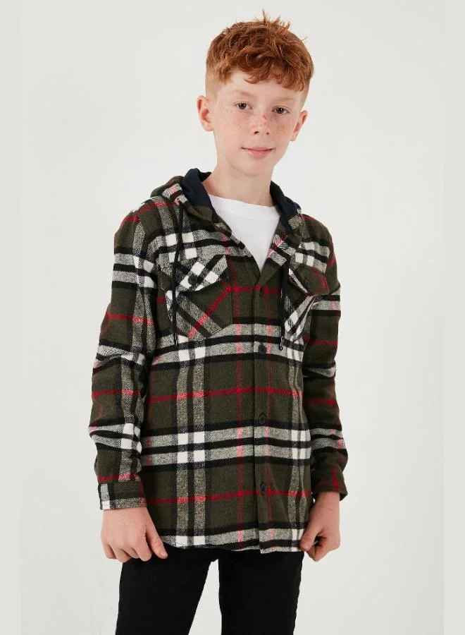 Lela Lela Hooded Double Pocket Plaid Lumberjack Shirt Boy SHIRT CF25W81786