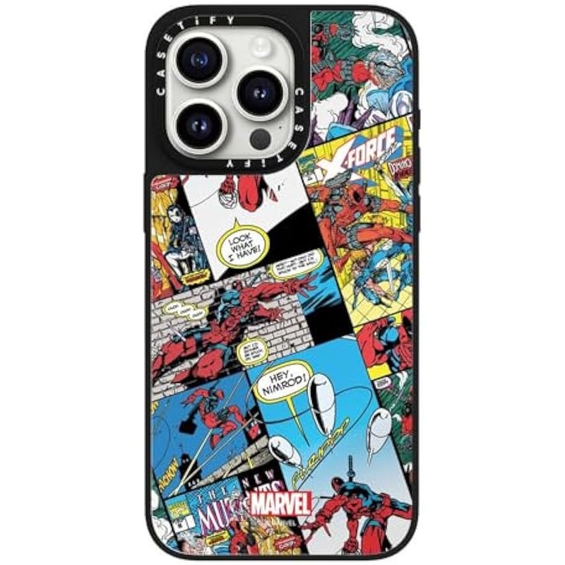 Casetify Mirror iPhone 15 Pro Max Case 【Deadpool & Wolverine Co-Lab / 4.9ft Drop Protection/Magsafe】 - Comic Collage case - Silver on Black - Image 3