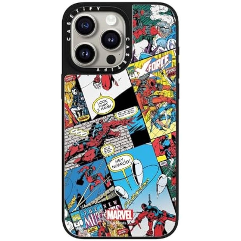 Casetify Mirror iPhone 15 Pro Max Case 【Deadpool & Wolverine Co-Lab / 4.9ft Drop Protection/Magsafe】 - Comic Collage case - Silver on Black - Image 1