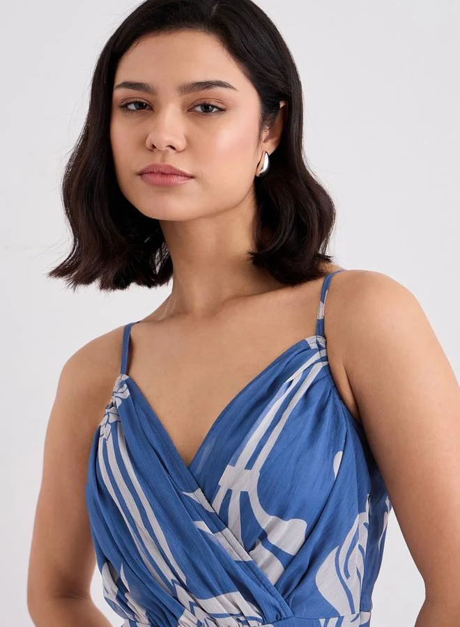 Styli royal blue Styli Blue Floral Print Strappy Maxi Dress for Women | Best Price UAE