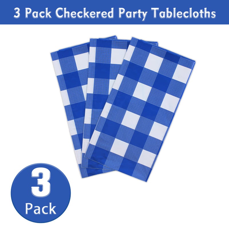 Kesfey 3 Packs White and Blue Gingham Table Cloths 54 x 108 Inches Disposable Plastic Checkered Tablecloths Waterproof Rectangle Picnic Party Tablecovers for Birthday Party Dining Table Kitchens - Image 5