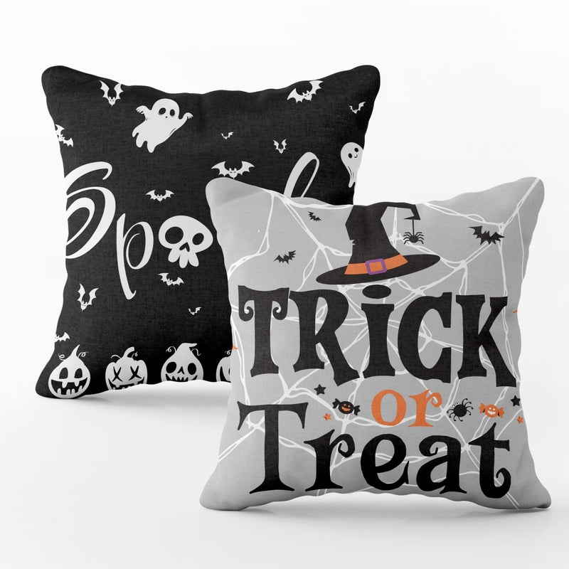 OHOME Halloween Decorations Halloween Pillow Covers 18x18 Halloween Decor Indoor Outdoor Skeleton Ghost Pumpkin Throw Pillows for Room Office Trick or Treat Party Decorations Favors2 PCS - Image 2