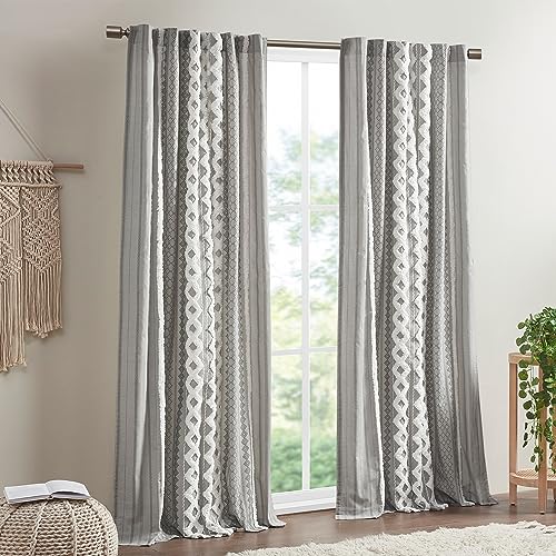 Ink+Ivy INKIVY Imani 100 Cotton Single Panel Curtain Tufted Chenille Stripe Geometric Print MidCentury Look Rod Pocket Top Drape for Living Room Privacy Window Treatment for Bedroom 50 x 84 Grey