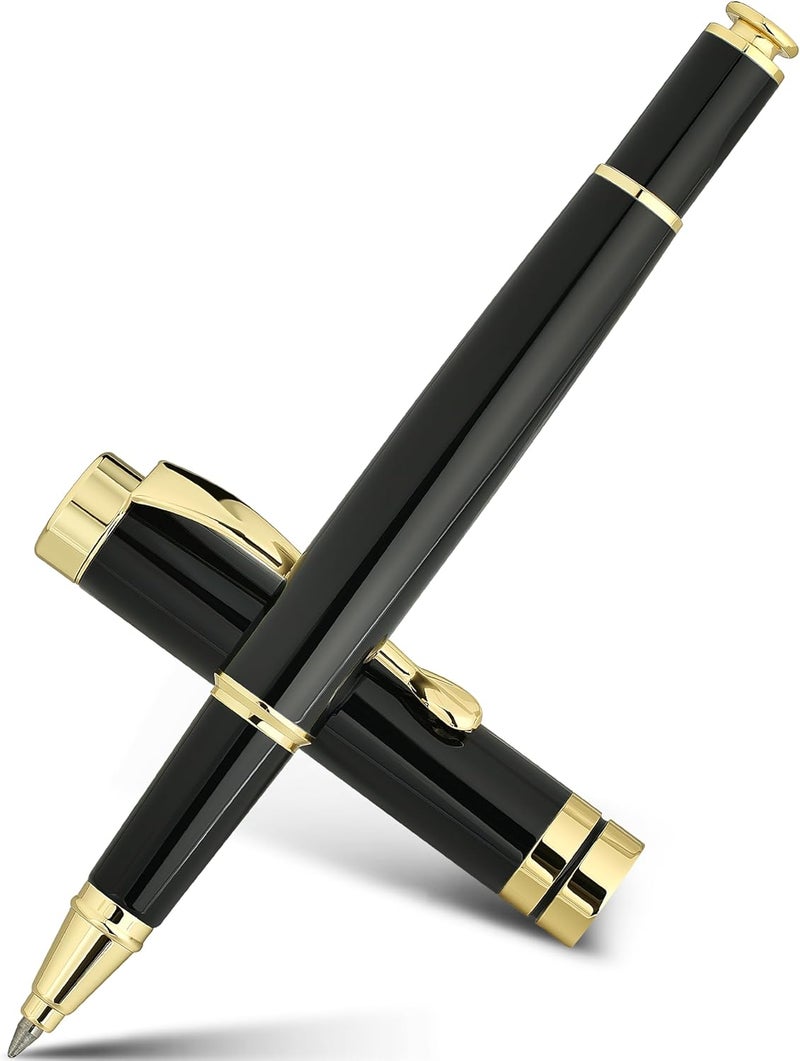 BEILUNER Ballpoint Pens, Stunning Black Chrome Metal Pen with Golden Trim, Best Ball Pen Gift Set for Men & Women, Professional, Executive, Office, Nice Pens-Gift Box with 0.5mm Black Extra Refill - Image 1