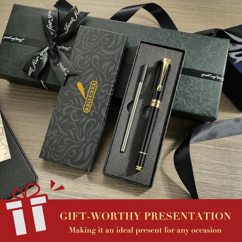 BEILUNER Ballpoint Pens, Stunning Black Chrome Metal Pen with Golden Trim, Best Ball Pen Gift Set for Men & Women, Professional, Executive, Office, Nice Pens-Gift Box with 0.5mm Black Extra Refill - Image 5