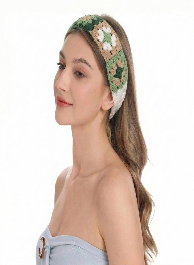 ZLYC طوق شعر نسائي من ZLYC مزين بالزهور، مصنوع يدويًا بتقنية الكروشيه، بتصميم كلاسيكي (أخضر عسكري مزين بالزهور) - Image 1