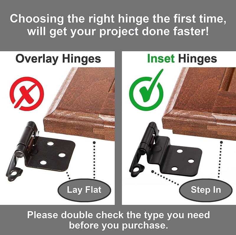 DecoBasics 3/8" Inset Cabinet Hinges Black (5 Pair -10 Pcs) Offset Self Closing Matte Black Cabinet Hinges for Kitchen Cabinets w/Bumpers & Upgraded Screws - Image 2