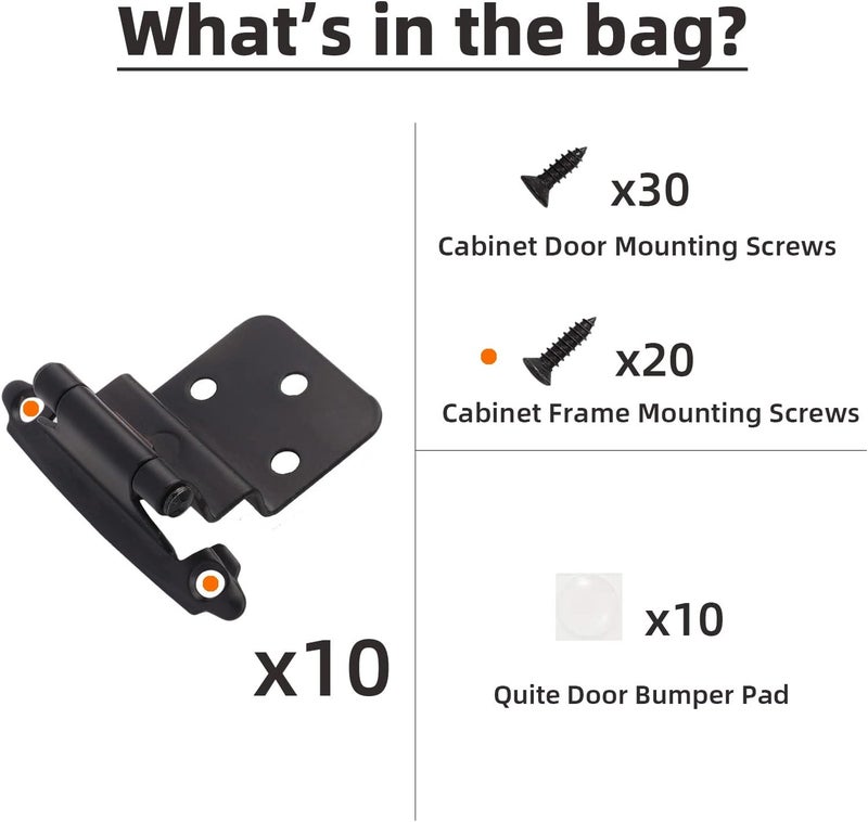 DecoBasics 3/8" Inset Cabinet Hinges Black (5 Pair -10 Pcs) Offset Self Closing Matte Black Cabinet Hinges for Kitchen Cabinets w/Bumpers & Upgraded Screws - Image 4