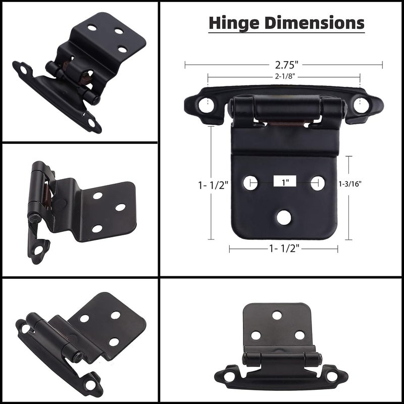 DecoBasics 3/8" Inset Cabinet Hinges Black (5 Pair -10 Pcs) Offset Self Closing Matte Black Cabinet Hinges for Kitchen Cabinets w/Bumpers & Upgraded Screws - Image 3