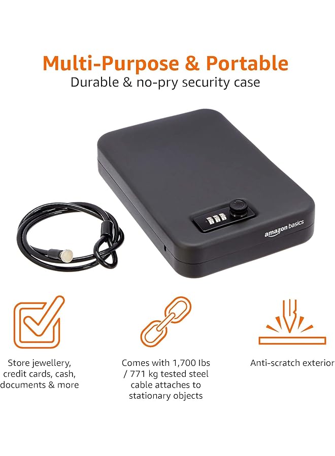 إيروريكس صندوق أمان محمول مزود بقفل تركيبة لحفظ المستندات والمجوهرات، مقاس XL أسود - Image 3