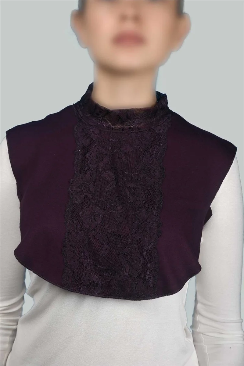 التوبة Women's Combed Cotton Hijab Flat Collar Lace Neck Collar - Plum