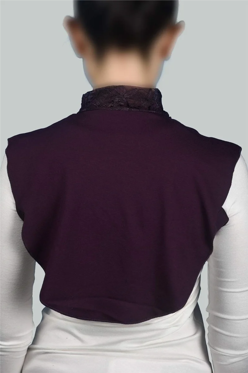 التوبة Women's Combed Cotton Hijab Flat Collar Lace Neck Collar - Plum