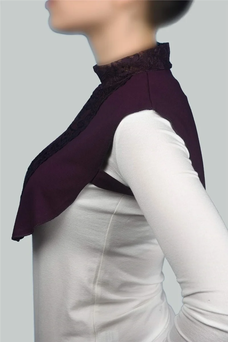 التوبة Women's Combed Cotton Hijab Flat Collar Lace Neck Collar - Plum