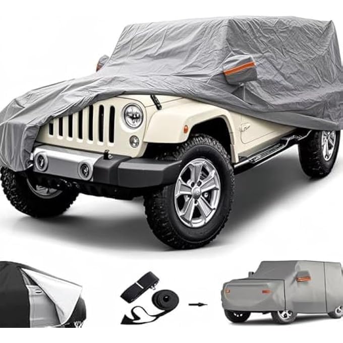 rayihni Car Cover Custom Fits for Wr-Angler 4 Door JK Unlimited Sport/Sahara/Rubicon Waterproof All Weather with Drive Door Zipper,Full Exterior Cover Outdoor Snow Sun Uv Protection,Gray - Image 2