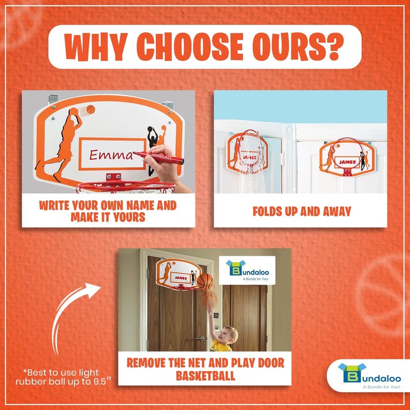Bundaloo Basketball Laundry Hamper - Over The Door 2 in 1 Hanging Basketball Hoop Or Laundry Hamper Boys & Girls Room Decor - Fun Gift - Image 3