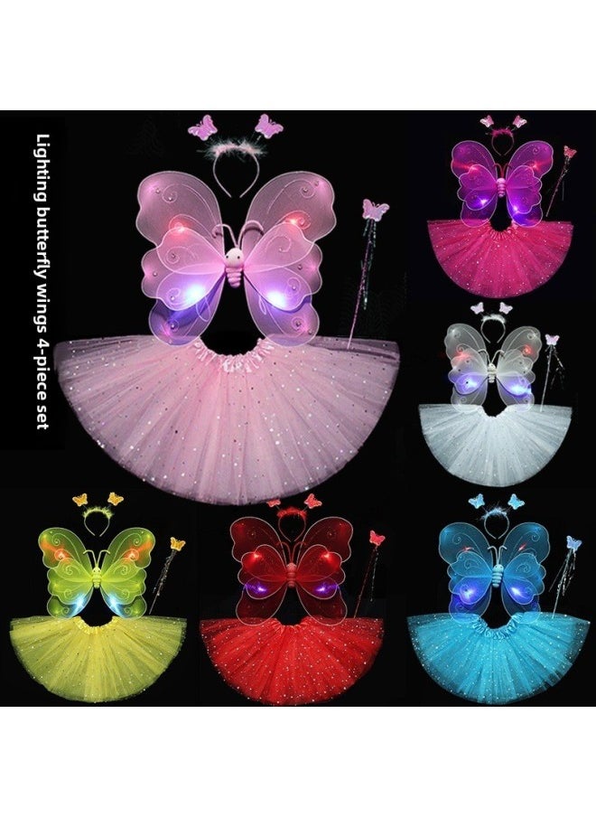 Generic - Children's Day Little Girl Baby Back Headwear Luminous Light Butterfly Wings Skirt Fantastic Fairy Table Performance Costume-Color:Red Light Butterfly + Light Skirt - Image 1