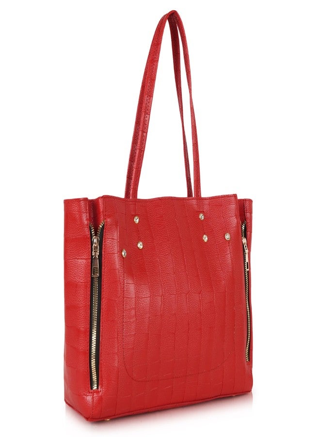 DANIEL CLARK Crocodile Pattern Tote Bag for Womens, Big Purses And Handbag Ladies Big Shoulder Bag (Red) - Image 1