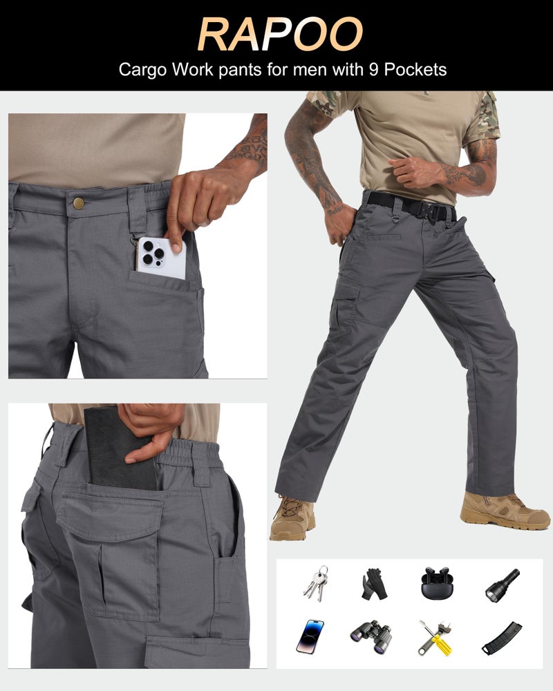 Rapoo Cargo Pants for Men Tactical Hiking Work Military Army Casual Pants for Men with Pockets Waterproof Mens Ripstop Construction Carpenter Outdoor Hunting Pants Outdoor Grey 36Wx32L - Image 5