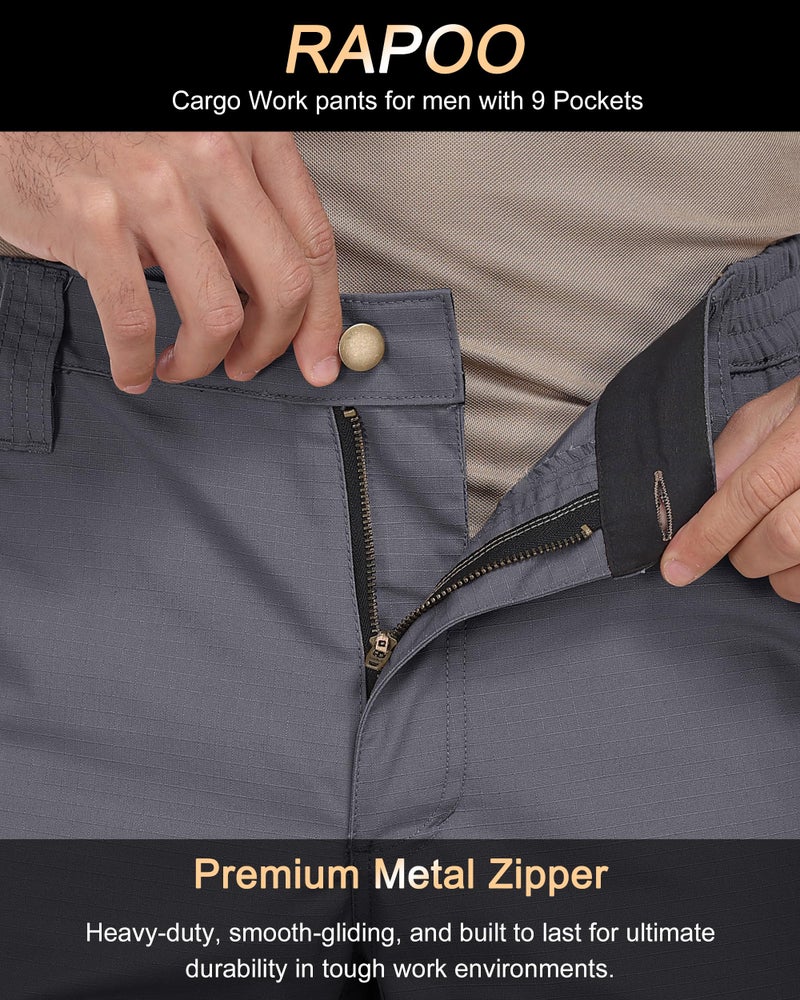 Rapoo Cargo Pants for Men Tactical Hiking Work Military Army Casual Pants for Men with Pockets Waterproof Mens Ripstop Construction Carpenter Outdoor Hunting Pants Outdoor Grey 36Wx32L - Image 3