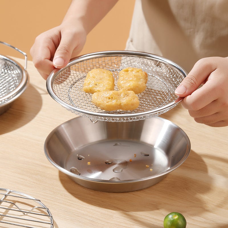 Japanese-Style Oil Leaching Artifact Stainless Steel Frying Mesh Basket Oil Leakage Filter Mesh Kitchen Household Oil Leakage Mesh Filter Binaural Mesh Screen - Image 5