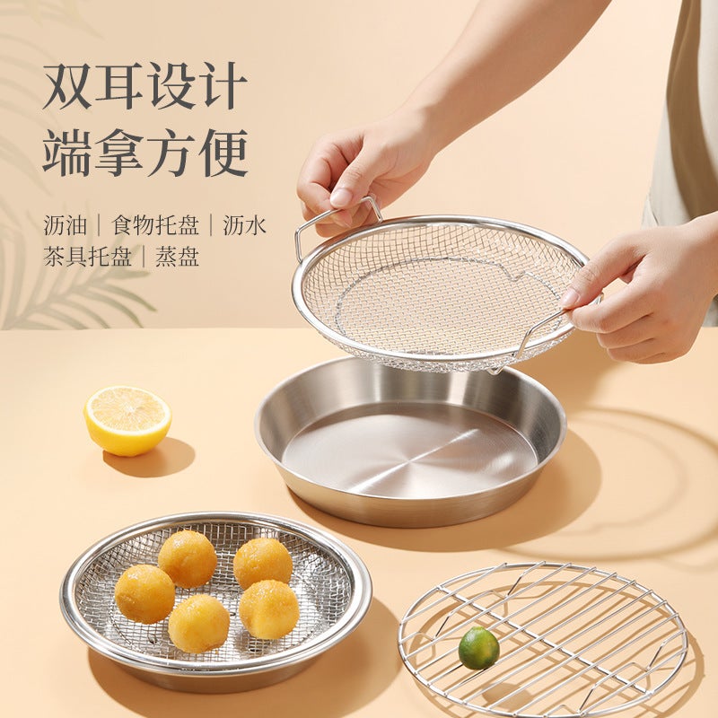 Japanese-Style Oil Leaching Artifact Stainless Steel Frying Mesh Basket Oil Leakage Filter Mesh Kitchen Household Oil Leakage Mesh Filter Binaural Mesh Screen - Image 4