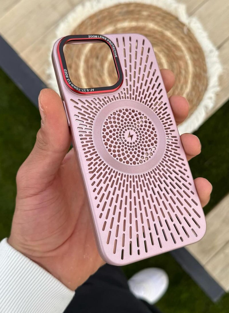 New Heat Dissipation Magsafe phone case Ultra Slim for iphone 15 (6.1 Inch) Support Magnetic Wireless Charge Shockproof Bumper cover (Rose Gold)