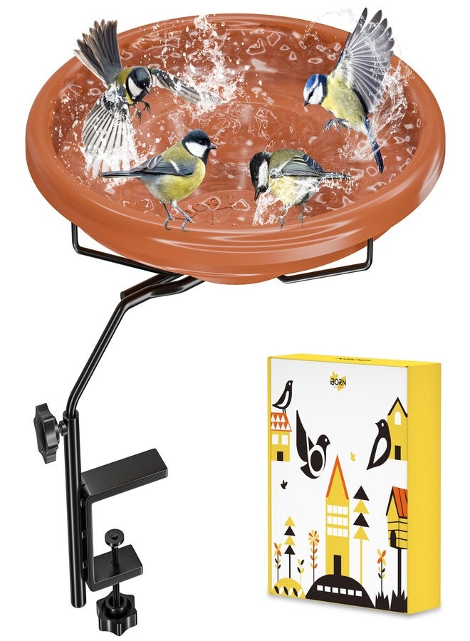 iBorn Bird Bath for Outside,Deck Mounted Bird Bath 12in，Birds Baths for Outdoors with Adjustable Clamp 3.2in，BPA-Free Bowl，360°Swivel & Adjustable Height Bracket，Detachable Birds Baths, Pack of 1 - Image 1