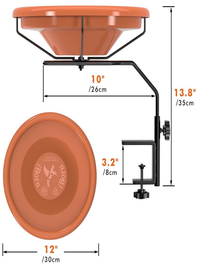 iBorn Bird Bath for Outside,Deck Mounted Bird Bath 12in，Birds Baths for Outdoors with Adjustable Clamp 3.2in，BPA-Free Bowl，360°Swivel & Adjustable Height Bracket，Detachable Birds Baths, Pack of 1 - Image 2