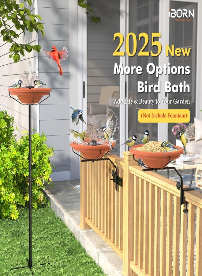 iBorn Bird Bath for Outside,Deck Mounted Bird Bath 12in，Birds Baths for Outdoors with Adjustable Clamp 3.2in，BPA-Free Bowl，360°Swivel & Adjustable Height Bracket，Detachable Birds Baths, Pack of 1 - Image 3