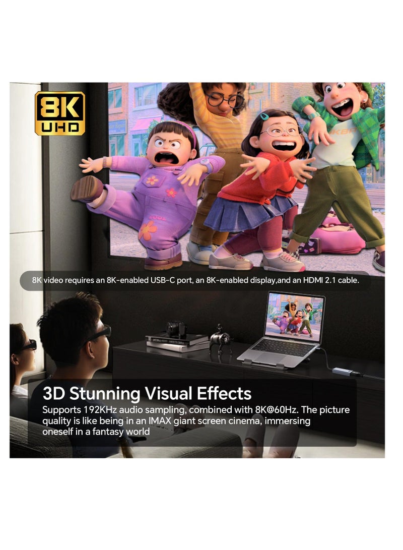 USB-C to HDMI 2.1 Adapter, Compatible with Thunderbolt 4/3 to HDMI Converter 48Gbps 8K 60Hz 4k 120hz/144hz HDR, HDCP2.3, Suitable for i-Phone 15 Pro, MacBook Pro Air, Samsung Galaxy - Image 3