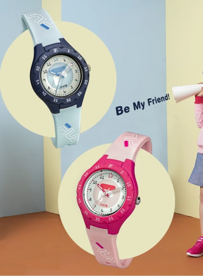 فيلا Kids' ساعة فيلا للأطفال بعقارب، هيكل بلاستيك، سوار سيليكون أزرق، 38-204-105
