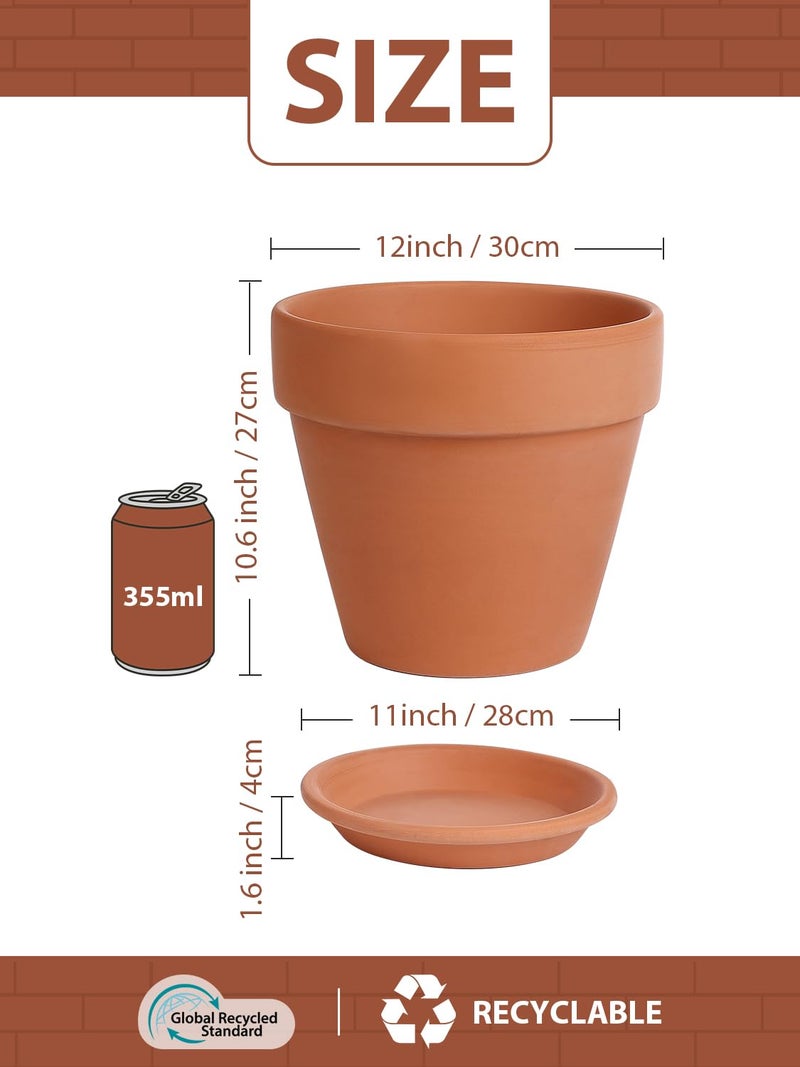 INGOFIN 12 Inch Terracotta Pot with Saucer - Ceramic Clay Pot for Plants with Drainage Hole, Large Terra Cotta Flower Planter with Tray for Indoor Outdoor Plants - Image 2