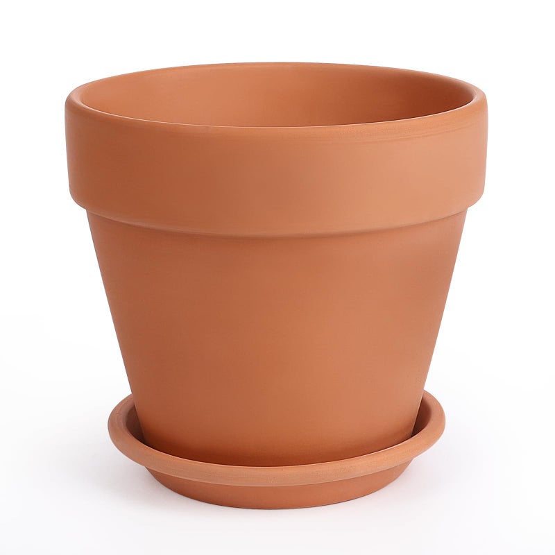 INGOFIN 12 Inch Terracotta Pot with Saucer - Ceramic Clay Pot for Plants with Drainage Hole, Large Terra Cotta Flower Planter with Tray for Indoor Outdoor Plants - Image 1
