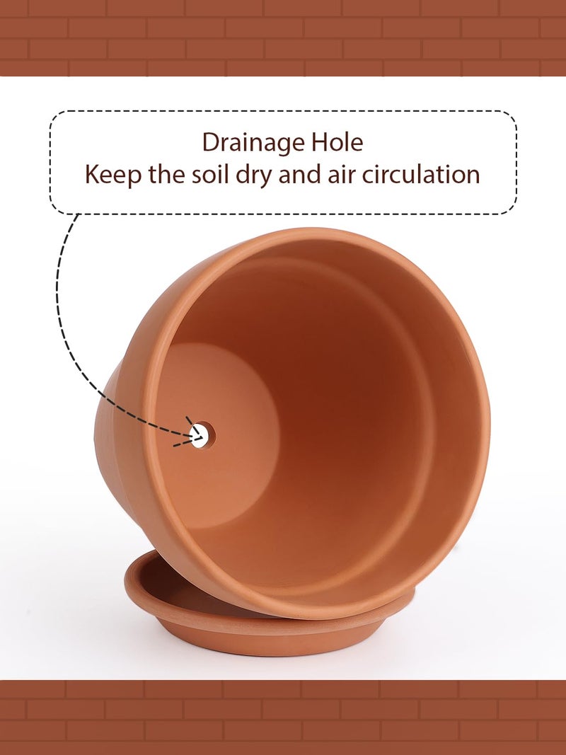 INGOFIN 12 Inch Terracotta Pot with Saucer - Ceramic Clay Pot for Plants with Drainage Hole, Large Terra Cotta Flower Planter with Tray for Indoor Outdoor Plants - Image 3