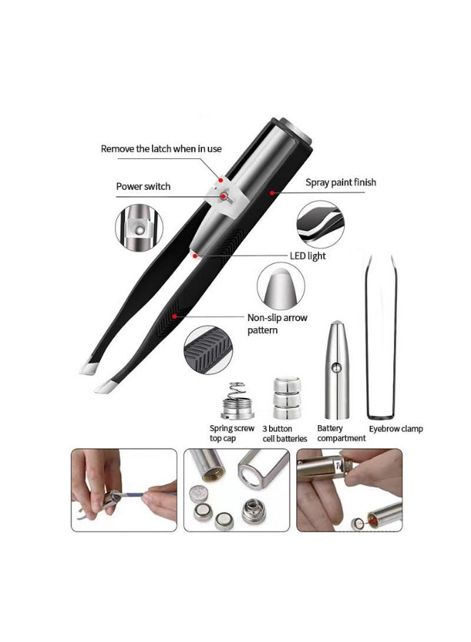 LUMYA 3 Pcs Stainless Steel LED Lighted Tweezers for Eyebrow and Eyelash Hair Removal, Slanted Tip Make Up Tweezers with Light, Precision Beauty Tool - Image 5