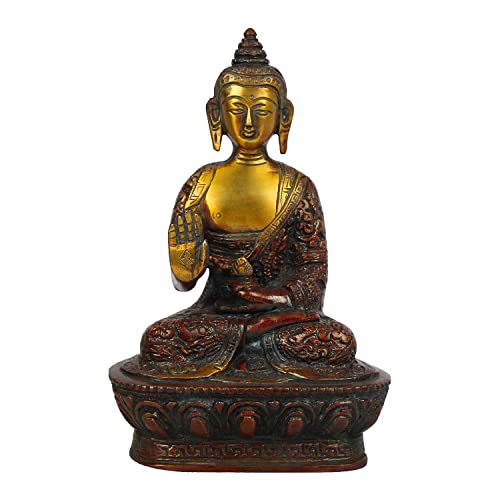 ARTVARKO Abhaya Mudra Buddha Idol Antique Copper Gold Brass Metal StatueTibet Buddha Buddhist Buddhism Decorative Figurines 7 Inch. - Image 1