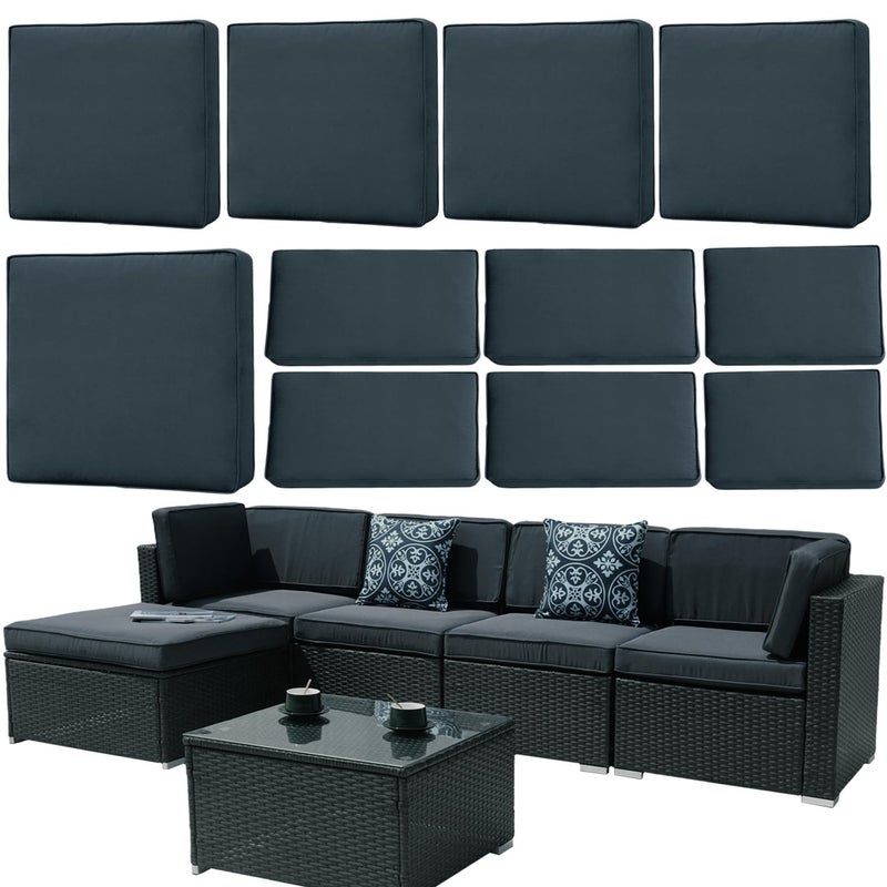 FKSLIFE 11Pieces Patio Cushion Covers ReplacementWaterproof Outdoor Cushions Covers for 6Seaters SofaSlipcovers Set with ZippersWashable Cover OnlyDark Grey