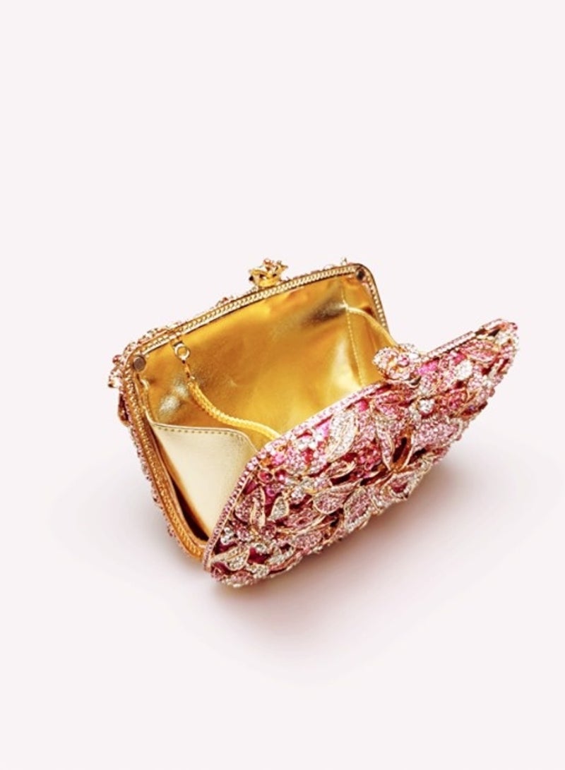 Luxury Pink Crystal Inlaid Carved Hollow Flower Banquet Bag Evening Clutch Bag Party Clutch Exquisite Mini Small Bag  - Image 2